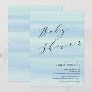 Blue Watercolor Stripes Baby Shower Invitation