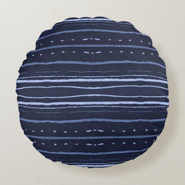 Blue Watercolor Stripes Background. Creative Line  Round Cushion (Front)