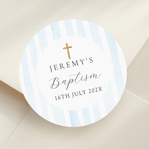 Blue Watercolor Stripes - Baptism Classic Round Sticker