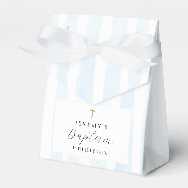Blue Watercolor Stripes - Baptism Favour Box (Front Side)