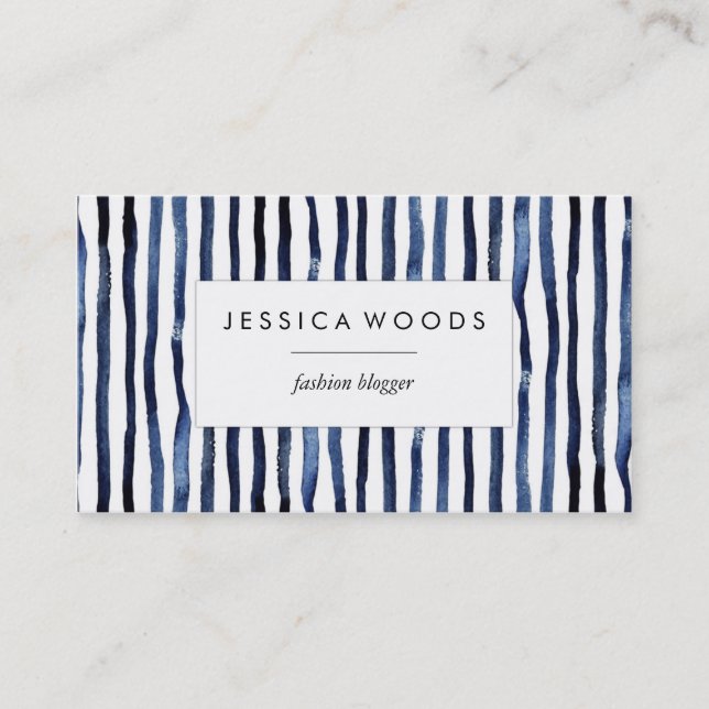 Blue Watercolor Stripes Business Card (Front)