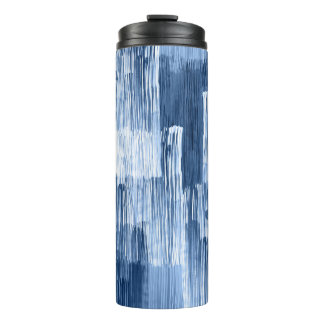 Blue Watercolor Stripes: Geometric Pattern Thermal Tumbler
