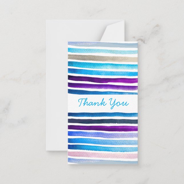 Blue watercolor stripes hand painted card (Front)