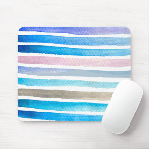Blue watercolor stripes hand painted mouse mat