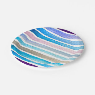 Blue watercolor stripes hand painted paper plate