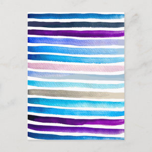 Blue watercolor stripes hand painted postcard