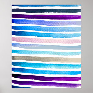 Blue watercolor stripes hand painted poster