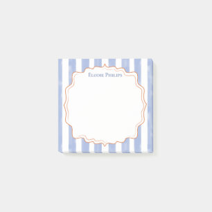 Blue Watercolor Stripes Orange Wavy Frame Post-it Notes