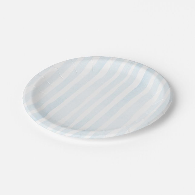 Blue Watercolor Stripes Paper Plate (Angled)
