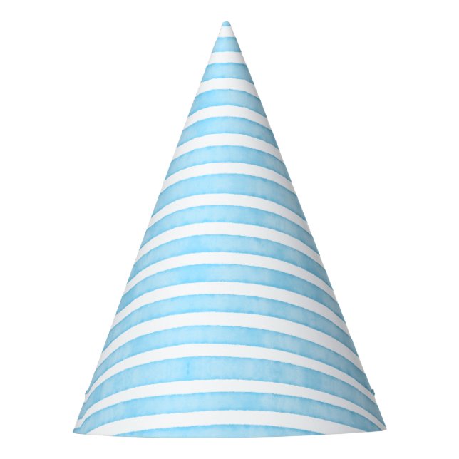  Blue Watercolor Stripes Party Hat (Front)