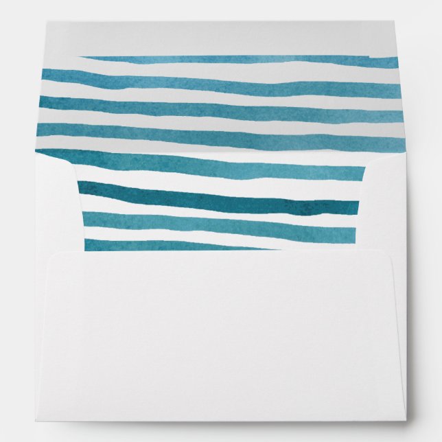 Blue Watercolor Stripes Pre-Addressed Envelopes (Back (Bottom))