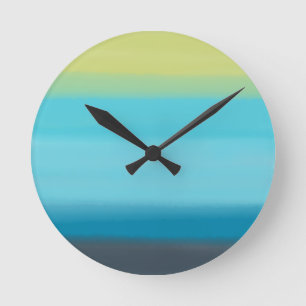 Blue Watercolor Stripes Round Clock