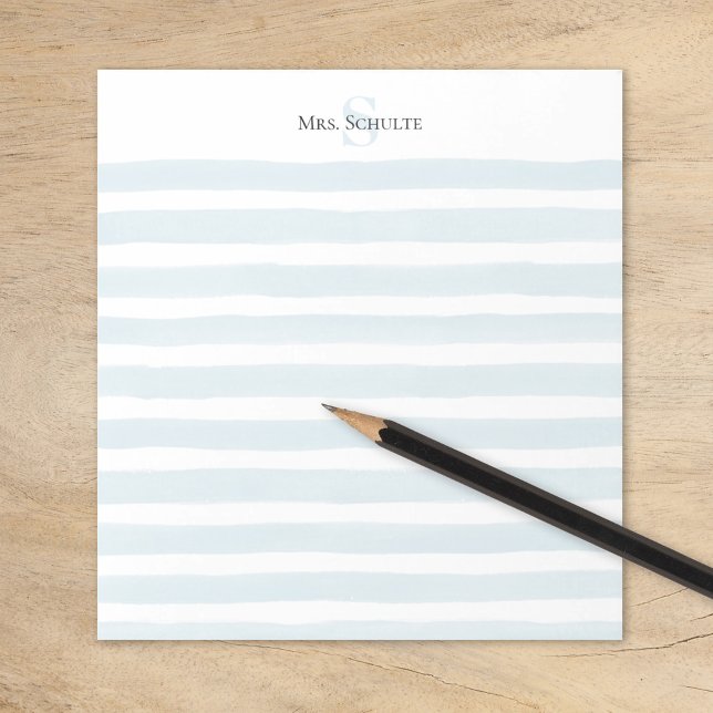 Blue Watercolor Stripes Teacher Name Monogram Notepad (Creator Uploaded)