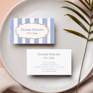 Blue Watercolor Stripes Wavy Frame Add Name Business Card
