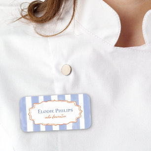 Blue Watercolor Stripes Wavy Frame Add Name Tag