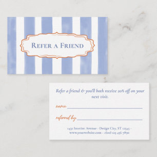 Blue Watercolor Stripes Wavy Frame Referral Card