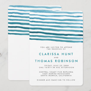 Blue Watercolor Stripes Wedding Invitation
