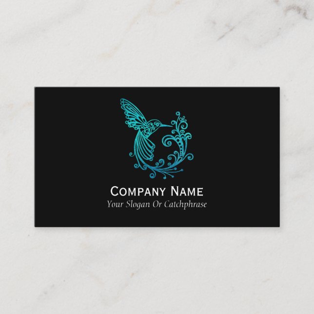 Blue Watercolor Stylised Hummingbird Business Card (Front)