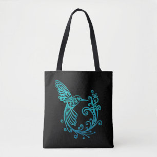 Blue Watercolor Stylised Hummingbird Tote Bag
