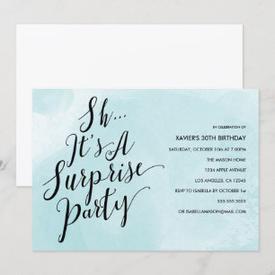 Blue Watercolor Surprise Party Invitation