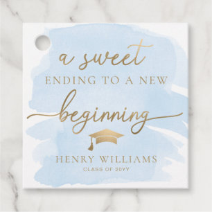 Blue Watercolor Sweet New Beginning Graduation Favour Tags