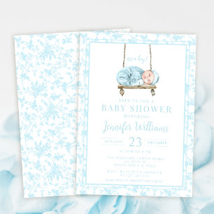 Blue watercolor swing baby boy shower invitation