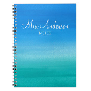Blue Watercolor Teal Personalised Marine Notebook