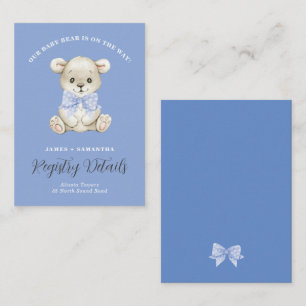Blue Watercolor Teddy Bear Baby Shower Registry Enclosure Card