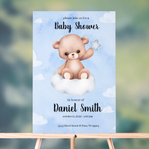 Blue Watercolor Teddy Bear for Baby Shower Acrylic Sign