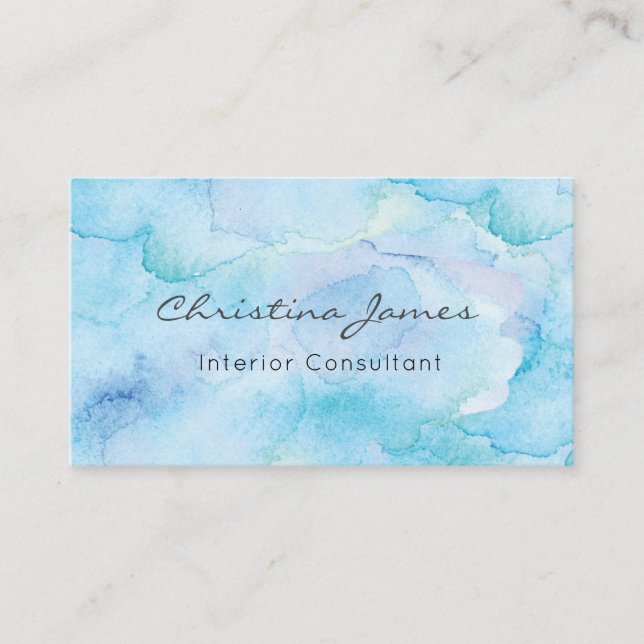 Blue watercolor texture painted business card (Front)