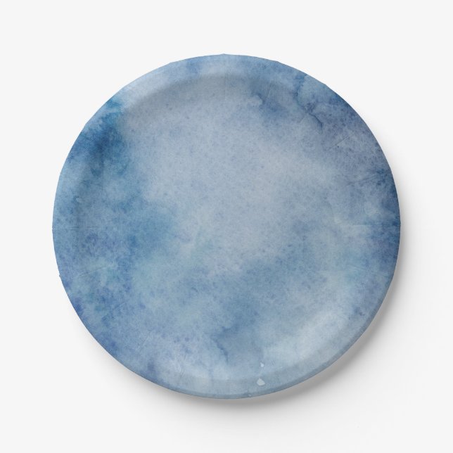 Blue Watercolor Texture Paper Plate (Front)