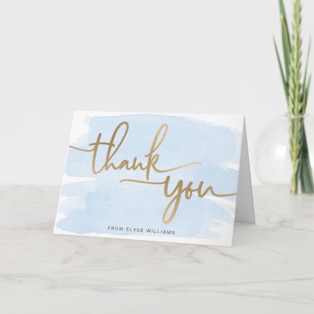 Blue Watercolor Thank You Card (Front)