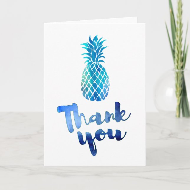 blue watercolor thank you script pineapple (Front)