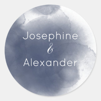 Blue Watercolor Theme Classic Round Sticker