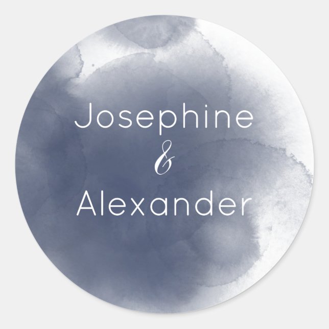 Blue Watercolor Theme Classic Round Sticker (Front)