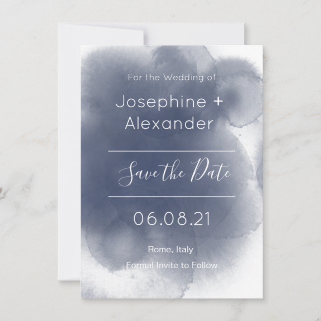 Blue Watercolor Theme Save The Date (Front)