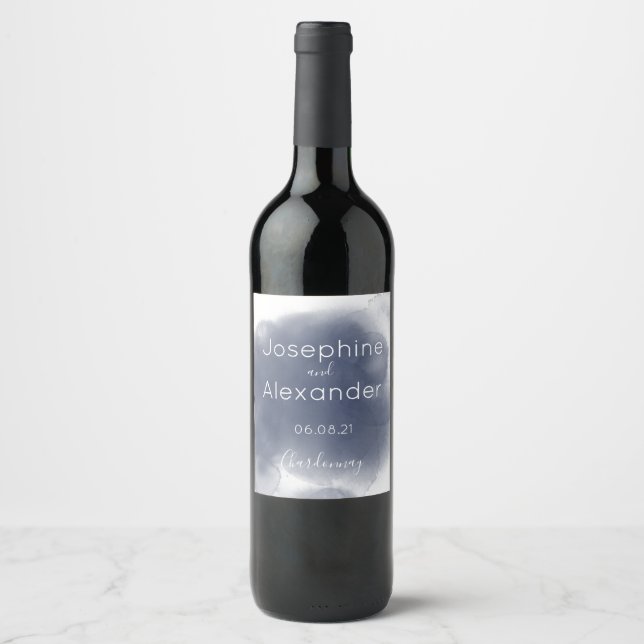 Blue Watercolor Theme Wine Label (Front)