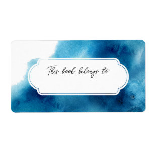 Blue Watercolor This Book Belongs To Label