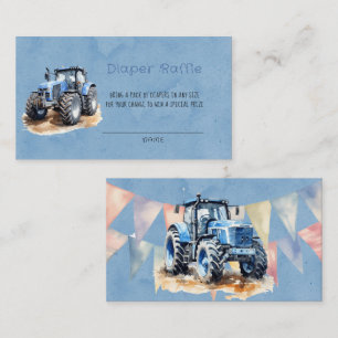 Blue Watercolor Tractor Boy Diaper Raffle Business Card