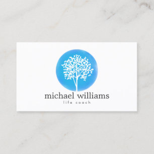 Blue Watercolor Tree Life Coach, Counsellors Business Card