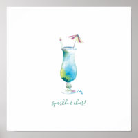 Blue Watercolor Tropical Bar Art