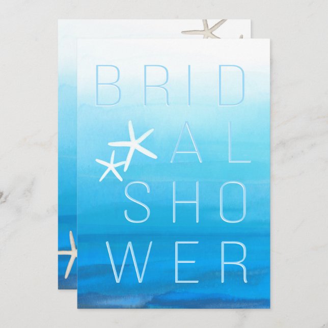 Blue Watercolor Tropical Modern BRIDAL SHOWER Invitation (Front/Back)