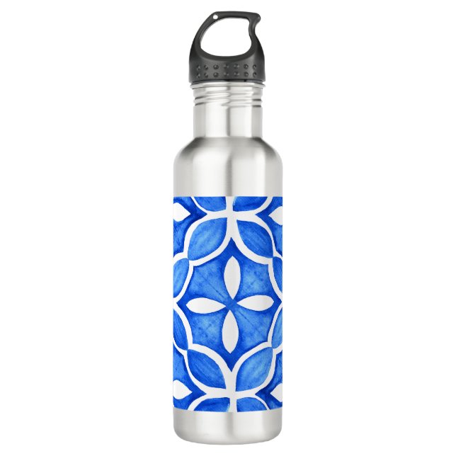 Blue Watercolor Tuscan Italian Tile  710 Ml Water Bottle (Front)