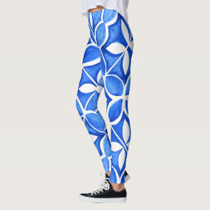 Blue Watercolor Tuscan Italian Tile  Leggings