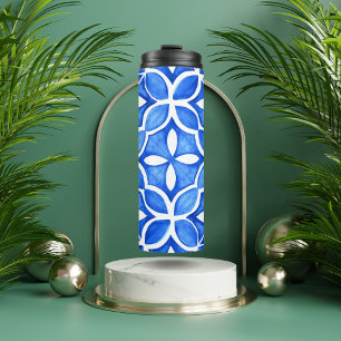 Blue Watercolor Tuscan Italian Tile Thermal Tumbler