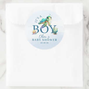 Blue Watercolor Under the Sea Baby Shower Classic Round Sticker