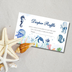 Blue Watercolor Under the sea baby shower Diaper Enclosure Card