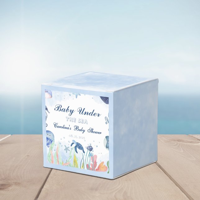 Blue watercolor under the sea baby shower favour box (Creator Uploaded)