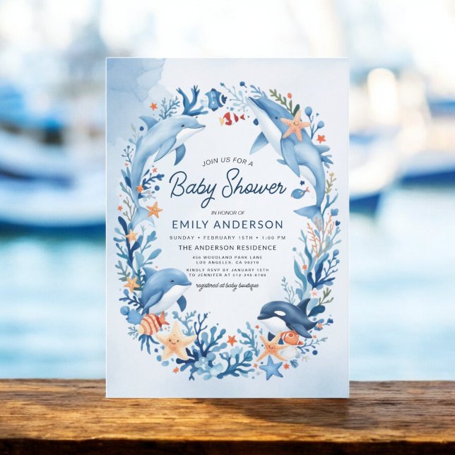 Blue Watercolor Under-the-Sea Baby Shower Invitation (Creator Uploaded)