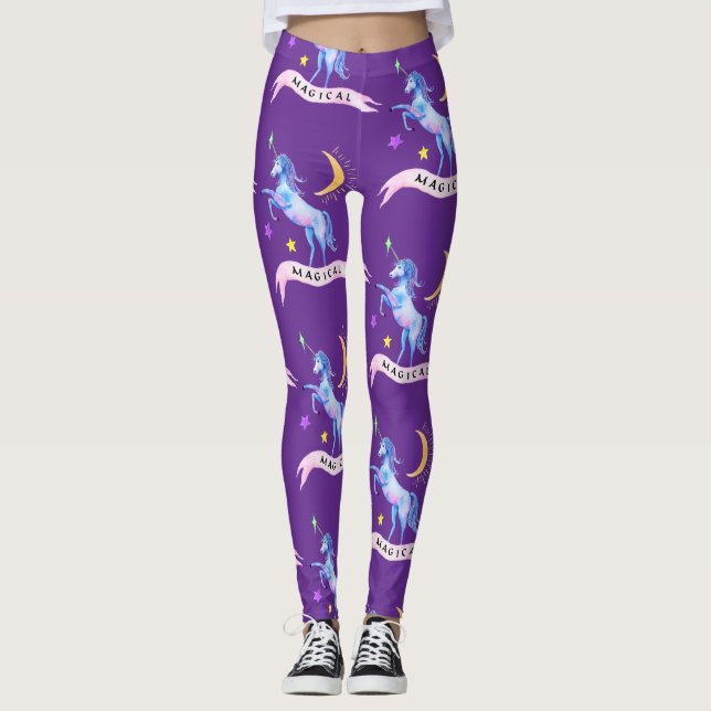 Blue Watercolor Unicorn Leggings (Front)